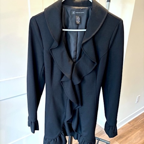 INC Black Ruffle Coat with Wrap Belt - Small (EUC) - Picture 1 of 5